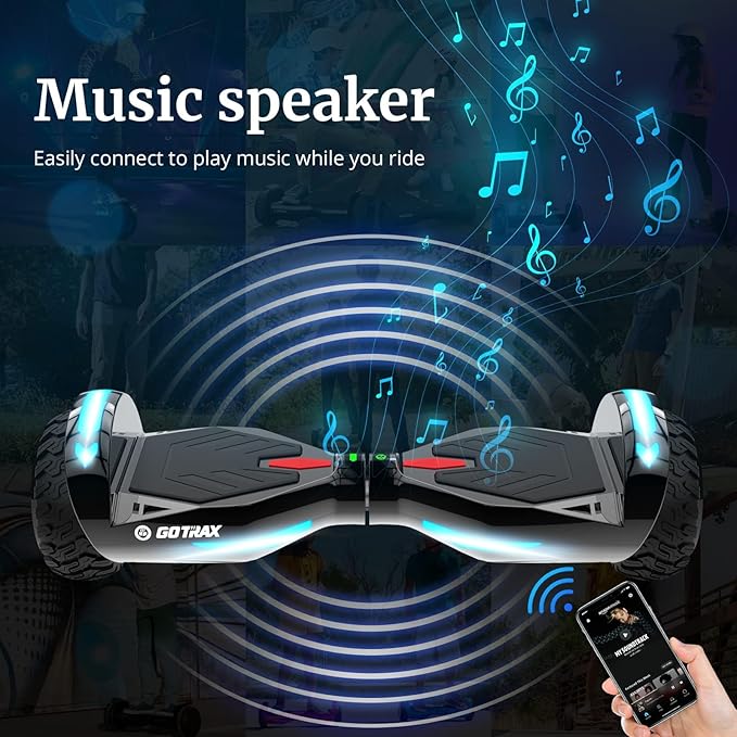 Gotrax Hoverboard with 6.5" LED Solid/Offroad Tires, Max 5/6 Miles Range, 6.2mph Power by Dual Brushless Motor, UL2272 Certified and 65.52Wh/93.6Wh Battery Self Balancing Scooter for 44-176lbs