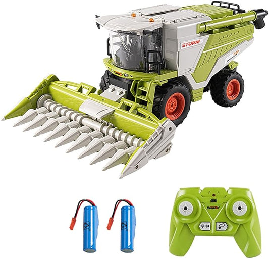 Remote Control Harvester Toy, 1:24 Scale Farm Tractor Toy with LED Lights, Sounds Effects & Spray, 2.4GHz Simulation RC Tractor Truck Birthday Gift for Boys Girls 3-8