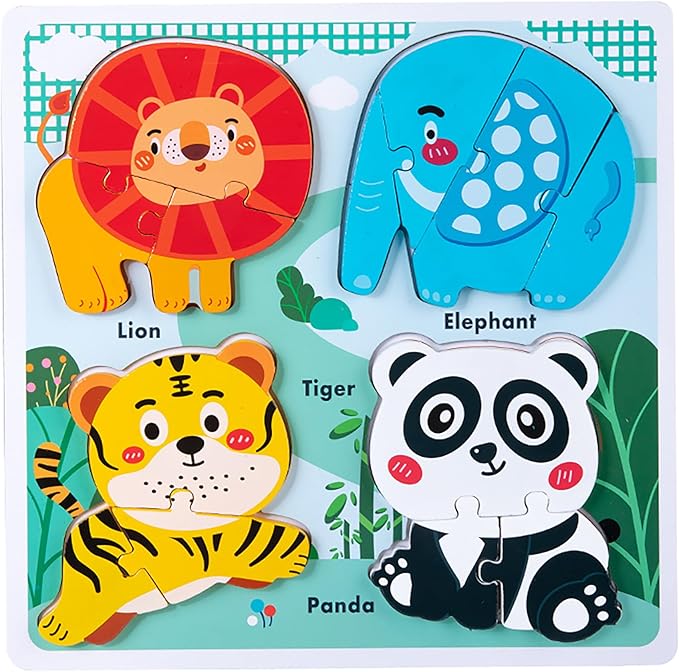Safari Animal Toddler Puzzles Ages 1-3, Wooden Puzzles for Toddlers 2-4, Fun Educational Toys for 18-36 Months Baby,Crafted Wood Birthday Gifts for 24+ Month Little Girls Boys