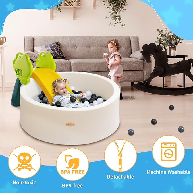 Baby Ball Pit 35.4" Soft Round Memory Foam Ball Pits NOT Included Balls Indoor Outdoor Playpen for Babies Toddlers Kids Great Gift for Girls Boys, White