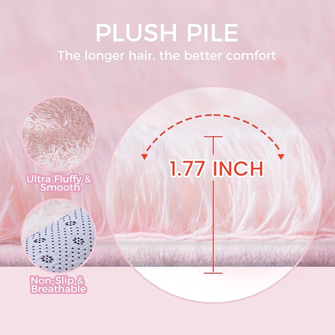 Fluffy Cute Rug for Living Bedroom, Pink Fluffy Soft Plush Area Rugs for Girls Bedroom, Fuzzy Nursery Rug for Baby's Toddler's，Clorful Room Decor for Teenage, Easy-Cleaning, Non Shedding, 3X4