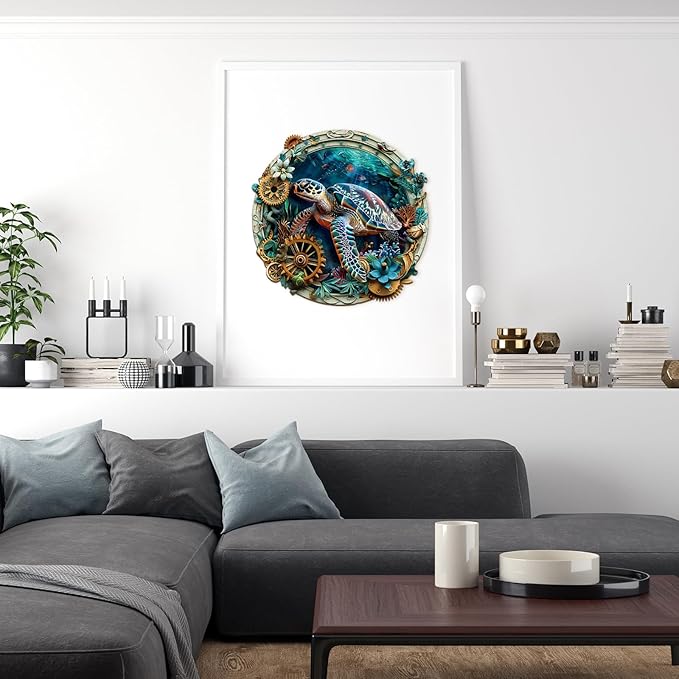 Wooden Puzzles for Adults, Wooden Jigsaw Puzzles for Adults Kids, Turtle Puzzle-Embossed Turtle Unique Shaped Wood Puzzles Adult, Creative Birthday Gifts for Friends Family Game (8.5 * 8.4in 100pcs)