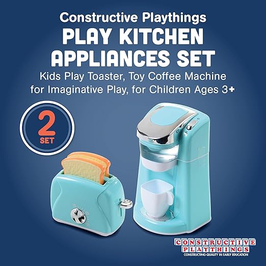 Constructive Playthings My Kitchen Series, Kids Play Toaster, Toy Coffee Machine for Imaginative Play, Learning Toy for Children Ages 3+