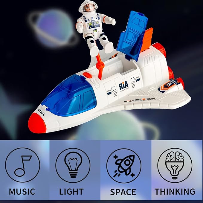 Spaceship Shuttle Toy with Astronaut Figure - Fun Rocket Ship Space Toys for Kid, Space Toys for Boys 5-8 Planet Toys with Lights Spray and Sound