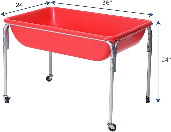 Children's Factory 24" Large Sensory Table, Portable Sandbox, Water Table for Kids, Red