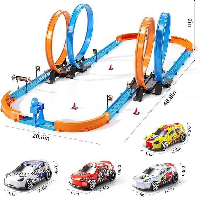 Car Race Track Sets for Kids 3 4 5 6 7 8 9 Years Old - Toy Car Track Set for Boys 3-5 6-8 8-12, Racing Game with 4 Small Cars, Boys Toy, Gifts for Boys Girls 3-8
