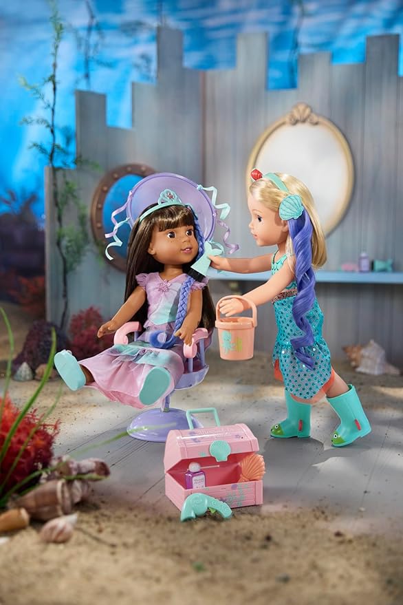 American Girl WellieWishers 14.5-inch Doll Seashell Salon Playset with Hair Extensions that Change Color, For Ages 4+