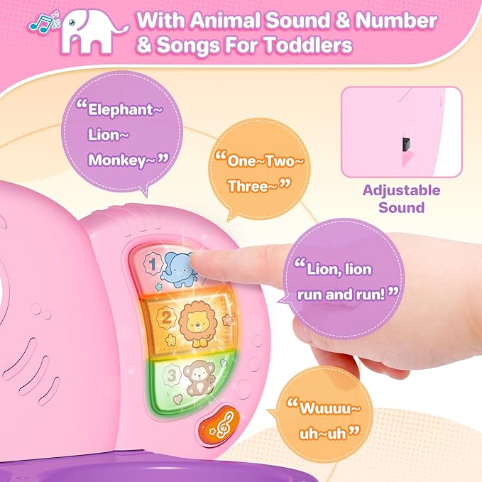 Shemira Toddler Basketball Hoop & Soccer Goal Activity Center Toys with Light & Music,Elephant Toddlers Musical Toys Gift, Baby & Toddlers Christmas Birthday Gift for 1 2 3 Year Old Boys & Girls