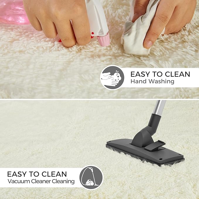 Ultra Soft Rug for Living Room, 4X5.8 Fluffy Shag Area Rug for Bedroom, Modern Shaggy Carpets Fuzzy Rug for Teens Dorm Nursery Home Decor Aesthetic, Upgrade Anti-Skid Durable, Cream White