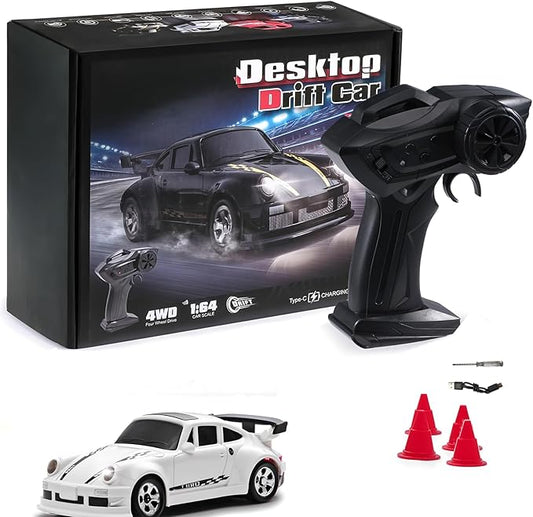 RC Drift Car, 1/64 Scale Mini Drift Cars, 2.4GHz Adjustable Throttle High Speed Remote Control Car, RTR 4WD Fast RC Cars with Lights, Hobby Race Vehicle Toy Birthday Gift for Kids, Boys, Girls, Adults