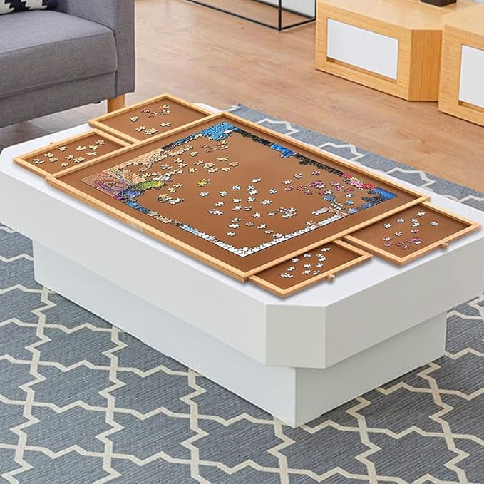 Puzzle Tables with Cover, Jigsaw Puzzle Board 1500Pcs Puzzle Table with 6 Removable Storage and Sorting Drawers 26 inch x 35 inch Smooth Plateau Fiberboard Work Surface for Games and Puzzles