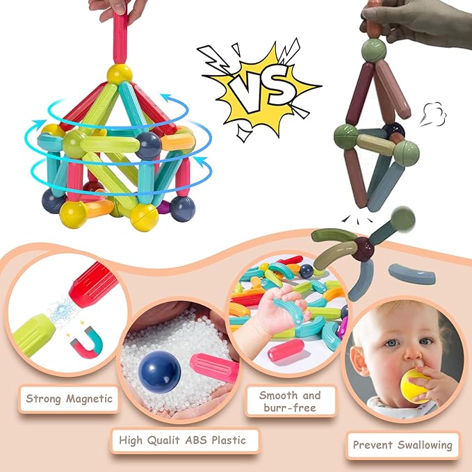 Magnetic Blocks Kids Toys, Magnetic Building Sticks STEM Educational Sensory Toy Preschool Learning Montessori Toys for Toddlers Boys Girls Ages 3-8 with 1 Car