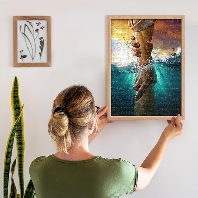 Christian Puzzles for Adults 1000 Pieces Jesus Hand of God Wooden Christian Puzzles Religious Christian Gifts for Men Women Kids