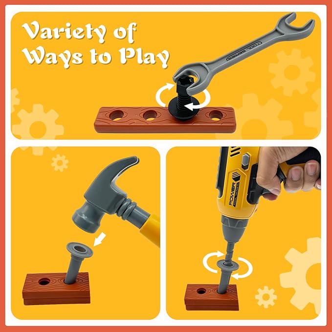 Kids Tool Set with Tool Box & Electronic Toy Drill, Pretend Play Kids Construction Kits, Toy Tools for Toddlers 3-5, Kids Tool Sets for Boys Ages 4-6
