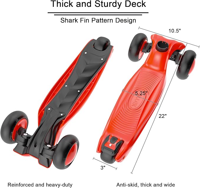 Allek Kick Scooter B03, Lean 'N Glide 3-Wheeled Push Scooter with Extra Wide PU Light-Up Wheels, Any Height Adjustable Handlebar and Strong Thick Deck for Children from 3-12yrs (Red)