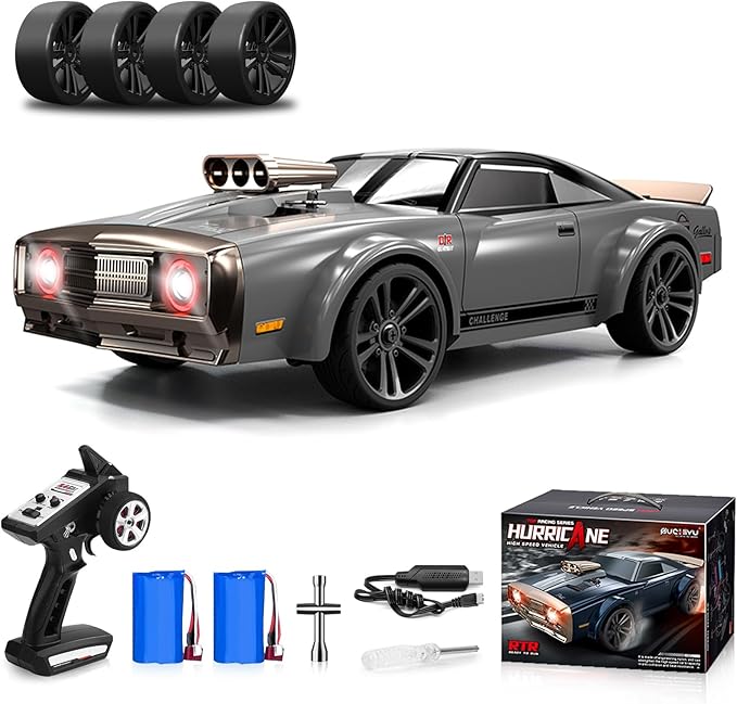 RC Drift Car 1/16 Scale 38KM/H Fast 4WD RC Car 2.4Ghz with 6 Modes of Light 2Pcs Rechargeable Batteries Racing for Boys and Adults Gift