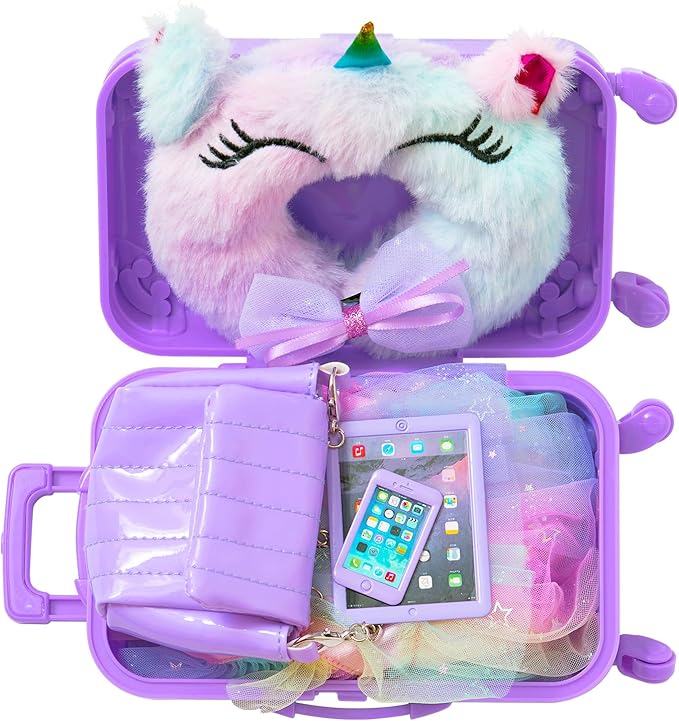 ZITA ELEMENT American 18 Inch Doll Suitcase and Clothes Accessories Set, 12 Pcs Doll Luggage Travel Play Set Fit for 18 Inch Girl Dolls (NO DOLL), Purple