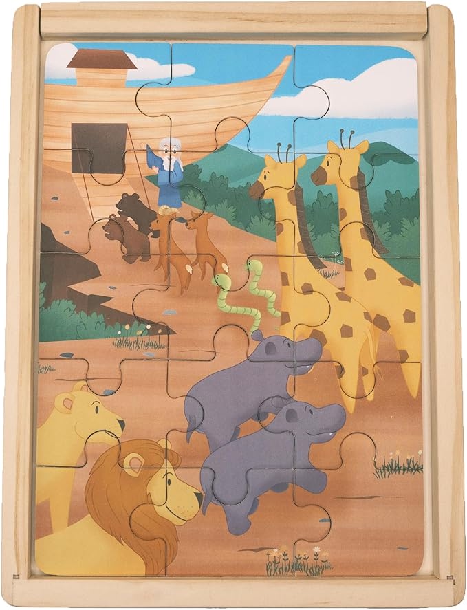 4-in-1 Wooden Puzzles in Box (15 pcs Each) | Religious Gifts for Kids | Christian Gifts for Kids | Noah's Ark | Religious Graduation Gift | Bible Stories Puzzles (Old Testament)