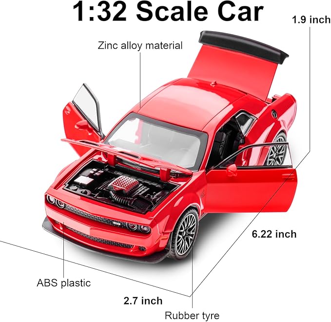 SASBSC Toy Model Car for Kids 1: 32 Scale Challenger Die cast Metel Toy Cars for Pull Back Model Car with Sound and Light Toy Birthday Gifts for 3+ Year Old Boys and Kids