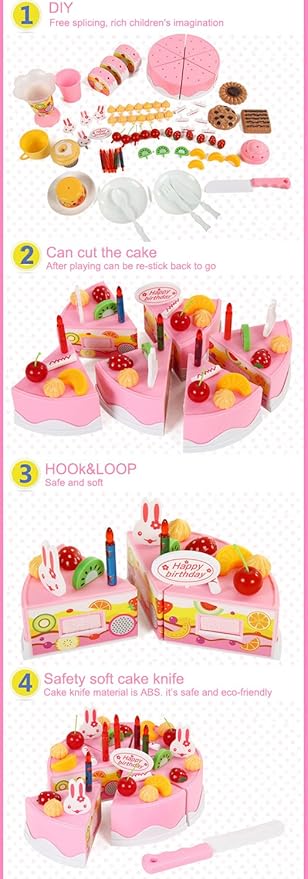 75PCS DIY Cutting Cake Set - Kids Play Kitchen Food Pretend Play Toy - Best for Girls Birthday Party Gift (75PCS Blue)