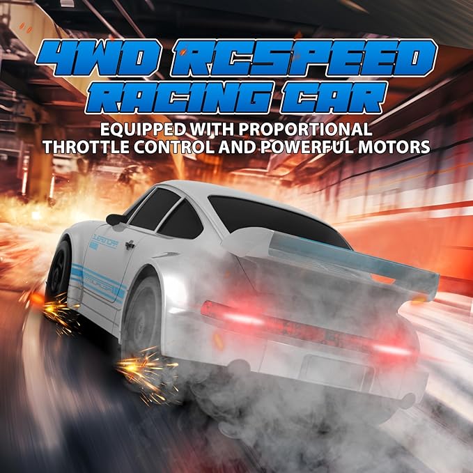 RC Drift Car Remote Control Car 2.4GHz 1/24 4WD 15KM/H High Speed Racing Sport with LED Lights Drifting Tire Racing Sport Toy for Adults Boys Girls Kids Gift 2Pcs Rechargeable Batteries