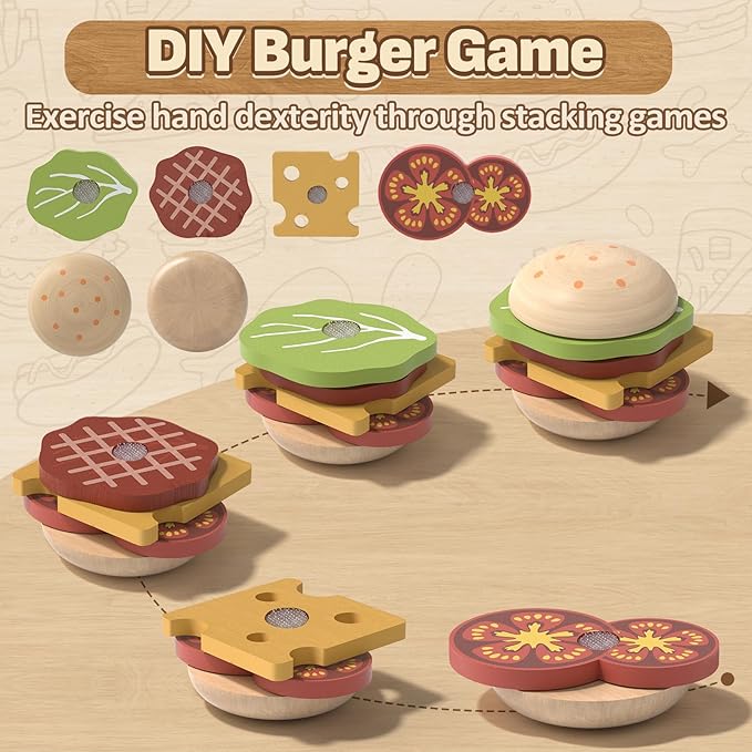 Lehoo Castle Play Food Sets for Kids Kitchen, Wooden Toys Food for Toddlers 1-3, Pretend Picnic Play Set, Cutting Food Toys, Gift for Girls Boys 3 4 5 6