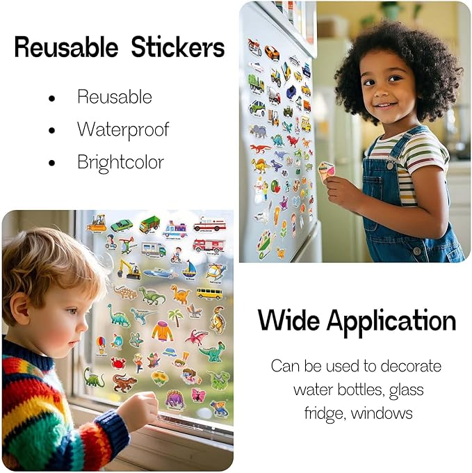 3 Sets Sticker Books for Toddlers 2-4 Years, Reusable Stickers Books for Toddlers 1-3, Travel Toys for Kids 1-3, Airplane Travel Essentials for Kids