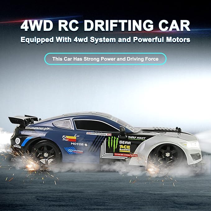 YUZ Remote Control Car RC Drift Car 1:16 Scale 4WD 18KM/H High Speed 2.4GHz 4 Model Vehicle with LED Lights Spray Racing Sport Toy Car for Adults Boys Girls Kids Gift Rechargeable Batteries, Gray