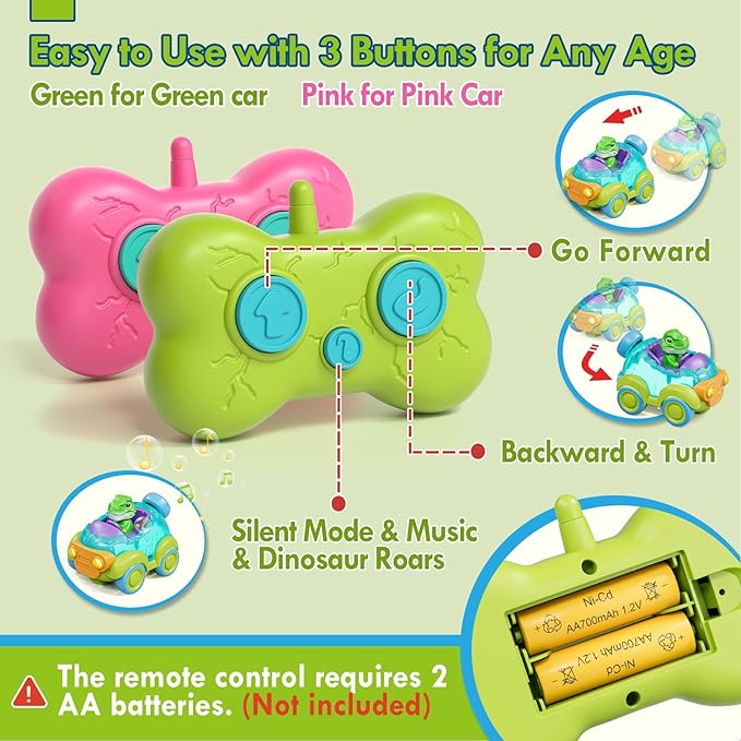 Lehoo Castle Girl Dinosaur Toy, 2 Pack Dinosaur Toys for Kids 3-5, Remote Control Car for Toddlers 1-3, Kids Toys Girls 3-5, 2 Year Old Girl Birthday Gift