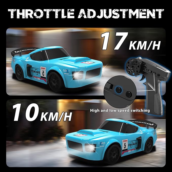 RC Drift Car, 1/24 Remote Control Car, 2.4Ghz 17KM/H High Speed RC Cars with LED Lights, Extra Tires, 2 Rechargeable Batteries, 4WD Racing Car Toys Christmas Birthday Gift for Kids Boys Girls Adults