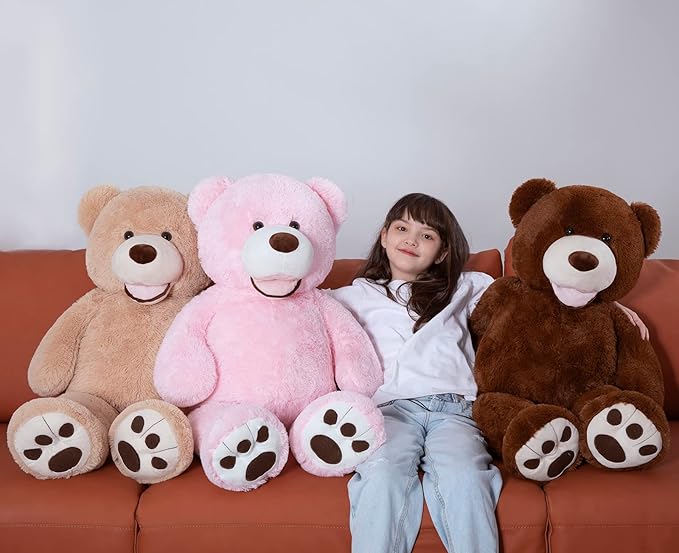 MorisMos Smile Giant Teddy Bear, 51inch Large Stuffed Bears with Big Footprints, Big Stuffed Animals Cuddly Plush Gifts for Girlfriends, Boyfriend, Dark Brown