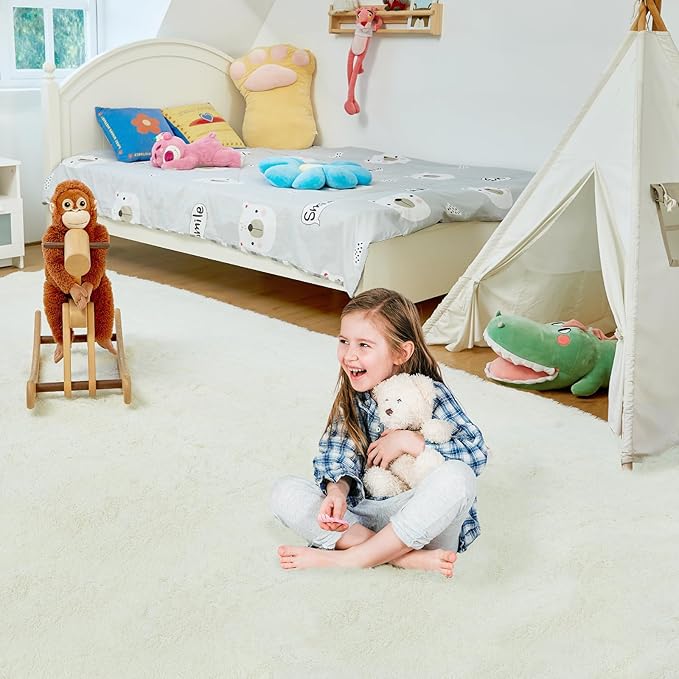 Ultra Soft Rug for Living Room,Cream White Fluffy Shag Area Rug for Bedroom, Modern Shaggy Carpets Fuzzy Rug for Kids Boys Girls Dorm Nursery Home Decor Aesthetic, Upgrade Anti-Skid, 3X4