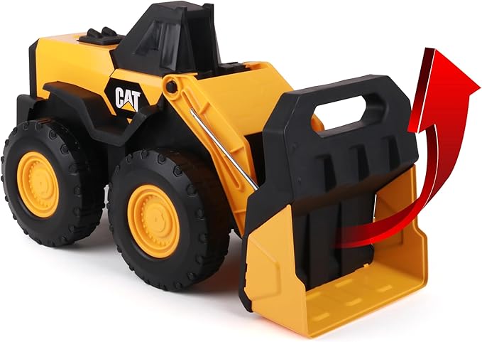 CAT Construction Toys, Steel Wheel Loader 16” – Real Steel Body, Working Arm & Bucket, Oversize All-Terrain Wheels, Heavy-Duty Construction Vehicle for Indoor/Outdoor Play, Kids Ages 3 +
