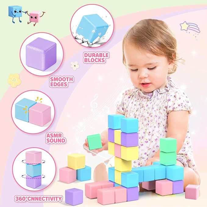 Magnetic Blocks - 35PCS Magnetic Building Blocks for Toddlers 1-3 STEM Magnet Cubes for Kids Ages 2-4, Classroom Must Haves Magnet Toys for Kids Ages 3-5, Christmas Birthday Gifts for Girls & Boys