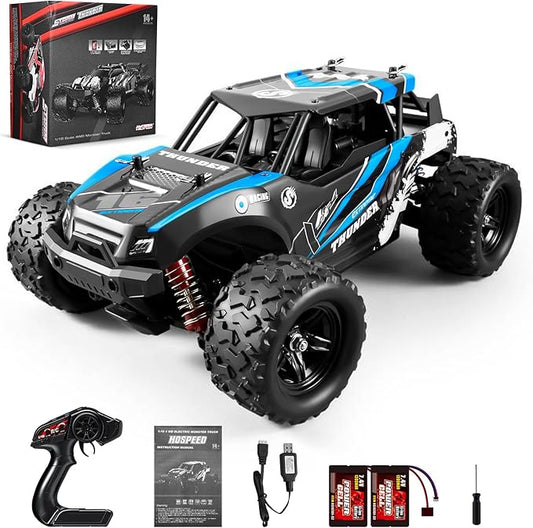 1:18 Scale RC Cars, 36 KM/H High Speed, 2.4 GHz Remote Control and 2 Rechargeable Batteries，4 Shock Absorbers, for Xmas (Blue)