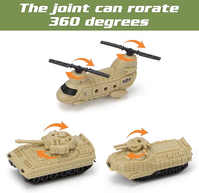 Military Fighter Jet Toys, Army Airplane Toys with 7 Vehicles Trucks Helicopter Army Men, Decorate & Launch The Missile, Birthday for Boys Girls