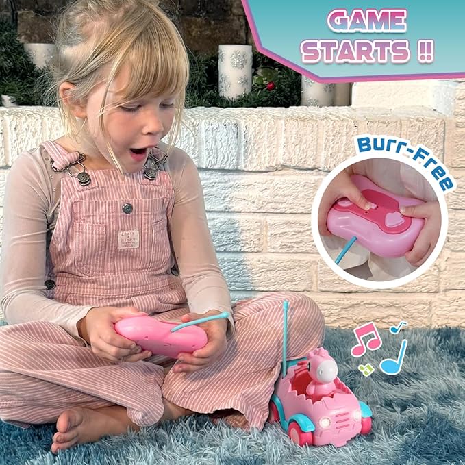 Nueplay Remote Control Car for Toddler Age 2 3 4 5, Electric RC Toys with Light & Music, Toddler Toys, Race Vehicles, Horse Figures Truck, Christmas Birthday Gift for Baby Girls, Pink