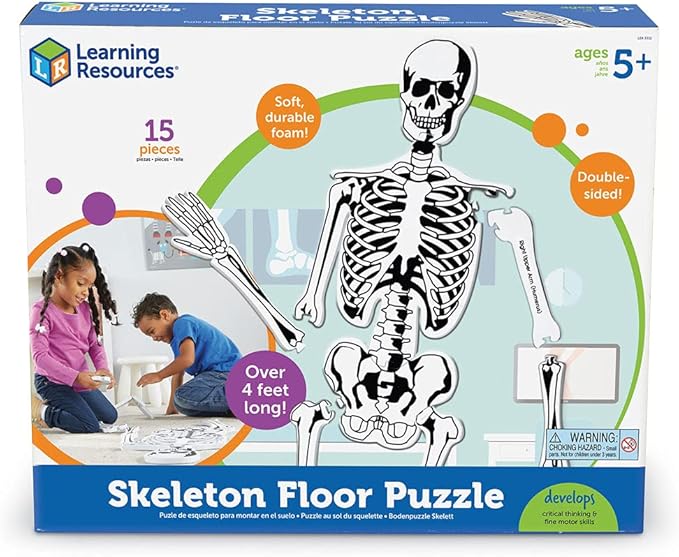 Learning Resources Skeleton Floor Puzzle, Homeschool Accessory, Anatomy Puzzle, Floor Puzzle, 15 Pieces, Ages 3+, Multi-color