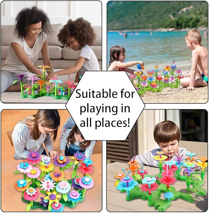Scientoy Flower Garden Building Toys, Girl Toys Build a Garden, 130 PCS Flower Pretend Gardening Gift for Kids, Floral Arrangement Playset for Age 3-7 Year Old Child Educational Activity