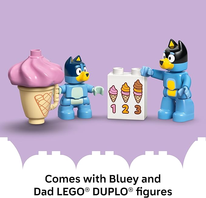 LEGO DUPLO Bluey Ice Cream Trip with Bluey - Toddler Toy for Kids, Boys, and Girls Ages 2+ - Includes Bluey Figure and Ice Cream Toy Stand - Sensory Toy for Pretend Play - Preschool Gift Idea - 10458