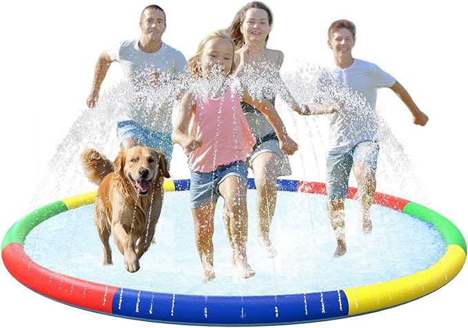 11.4 FT Large Splash Pad for Kids Ages 4-8, Non-Slip Baby Splash Pads for Toddlers, Oversized Kids Sprinklers for Yard, Heavy Duty Kid Pools Water Toys for Outdoor Family, Friends Summer Fun