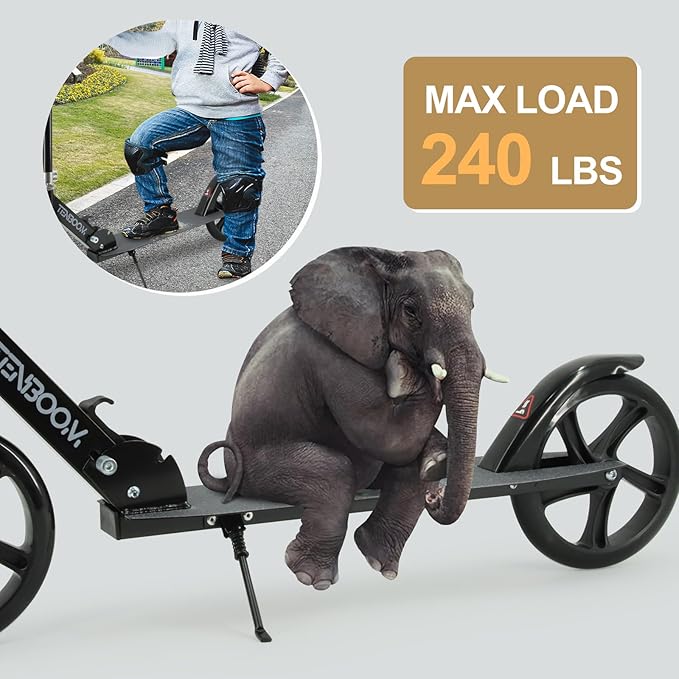 TENBOOM Kick Scooter for Ages 6+,Kid,Teens & Adults. Max Load 240 LBS. 8IN Big Wheels for Kids, Teen and Adults, 3 Adjustable Levels