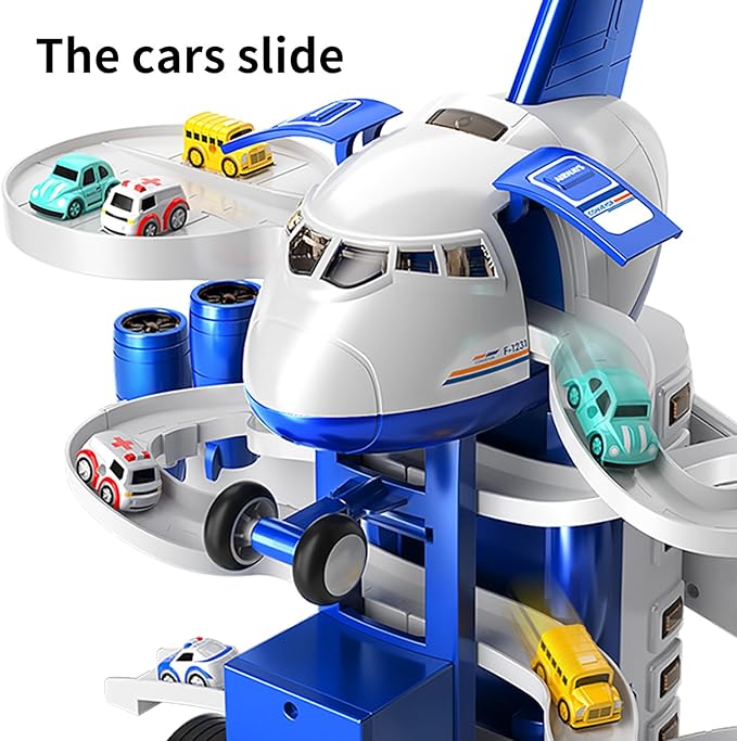 TEMI Kids Airplane Boy Toys for 3 4 5 Year Old Boys - Car Race Tracks for Kids Ages 3-5 with 8 Small Car Toys, Toddlers Educational Toy, Birthday Gifts for Boys 3-5, Birthday Gifts for Boys Girls 3-5
