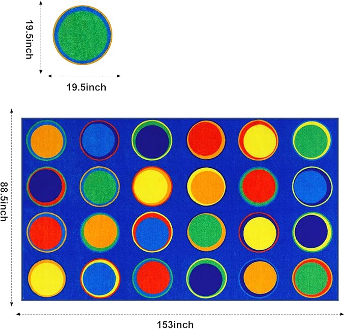 LIVEBOX Sitting Spots Kids Classroom Rug, Washable School Learning Area Rugs, Colorful Preschool Kids Classroom Carpet Non-Slip Playroom Mat for Daycare Learning, 13'x7'5"(Seats-24)