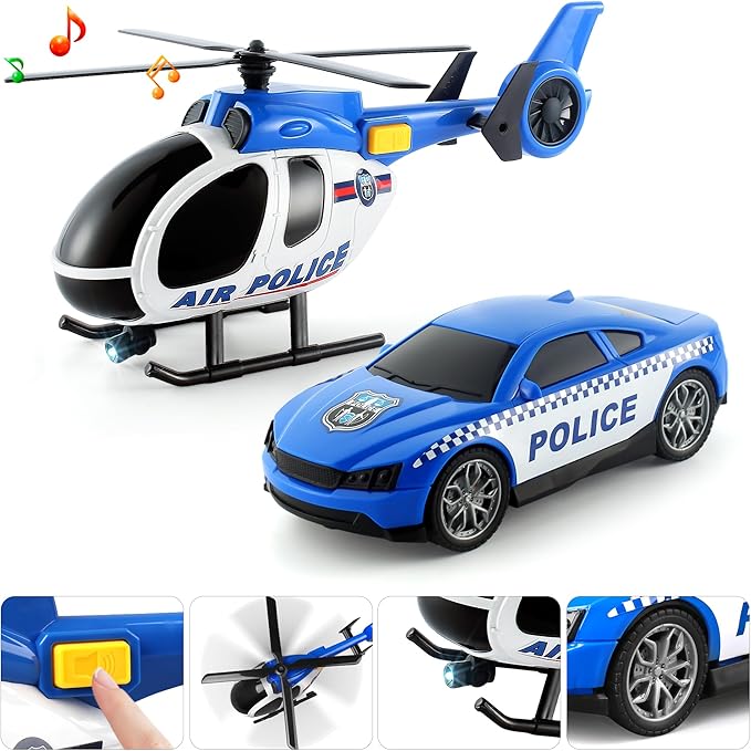 Dwi Dowellin Toddler Boy Toys for 3 4 5 6 Year Old, 25" Semi Truck Toy with Racing Car and Helicopter - Police Toys,Birthday Gifts for Kids Child 2 3 4 5 6 Years Old