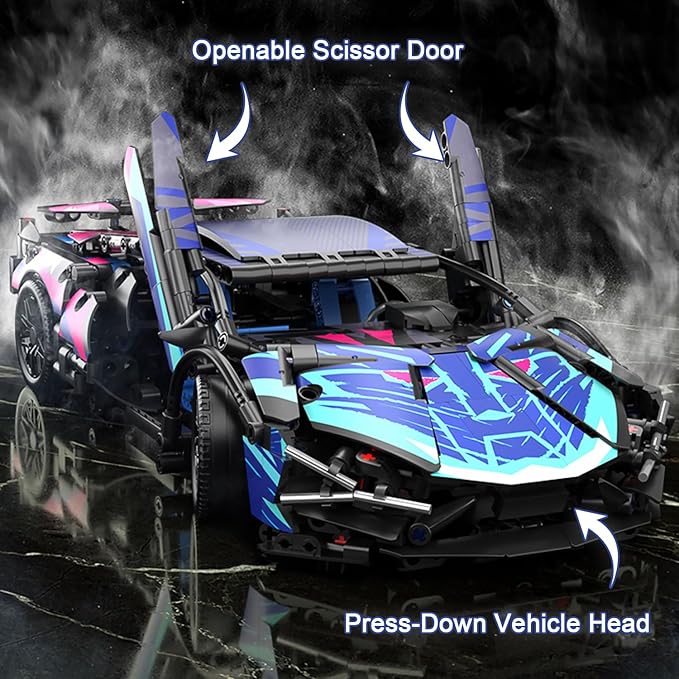 Sport Car Building Block Sets for Adults,Technical Race Car with LED Lights Collectible 1:14 MOC Model Engineering Toys Gifts for Boys Boyfriends Men Teens Age 8+ 8-12, 8-14,12 13 14