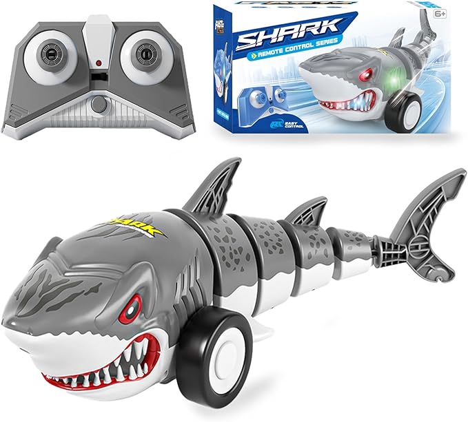 Remote Control Shark Toy, RC Toy Cars for Boys, 2.4Ghz Most Terrains Terrain Remote Control Shark car with Light, Swinging Tail, Rechargeable Race Stunt Car for Gift