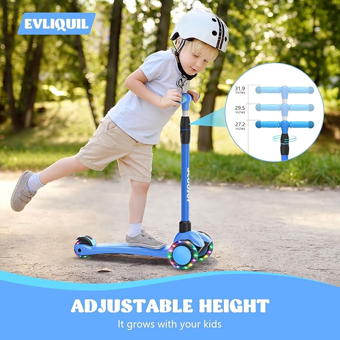 Kids Scooter,LED Lighted Wheels and 3 Adjustable Height Handlebars Scotters for Kids 3-12,3 Wheel Toddler Kick Scotter for Boys & Girls up to 132 Lbs.