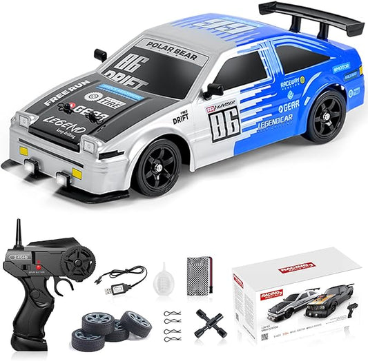YUZ Remote Control Drift RC Car 1:16 Scale 2.4GHz Rechargeable Battery 18KM/H High Speed Racing With LED Lights Spray Drifting Tires Toy for Adults Boys Kids Gift