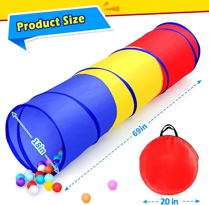 Moncoland Kids Play Tunnel Tent for Toddlers, Colorful Pop Up Crawl Toy Baby Children or Dog Cat Pets, Collapsible Gift Boy and Girl Indoor Outdoor Games (Colorful Toodler Tunnel)